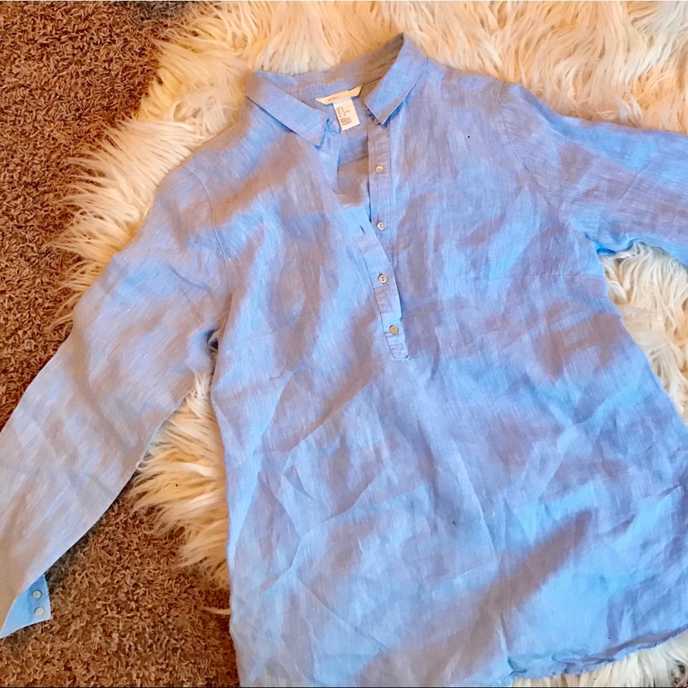 H&M Mama 100% linen popover, blue, M